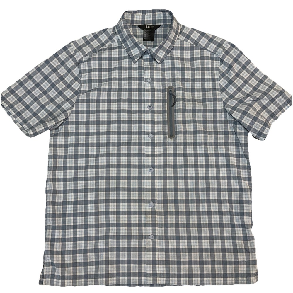 5.11 Tactical Button Down Shirt Mens M‎ Blue Short Sleeve Zipped Chest Pocket